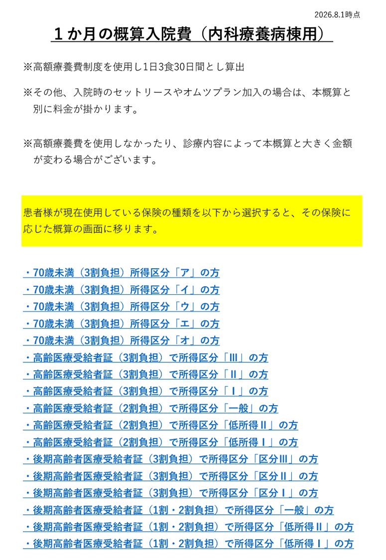 R8.6 概算入院費(内科療養病棟用)