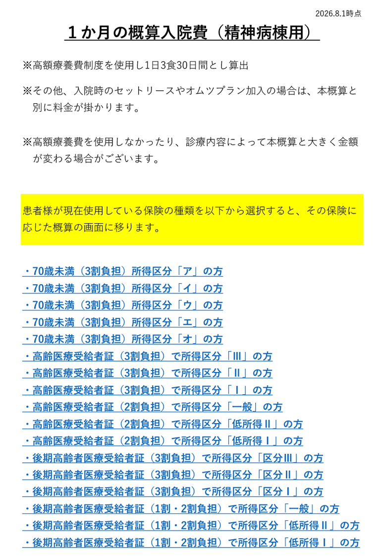 R8.6 概算入院費(精神病棟用)
